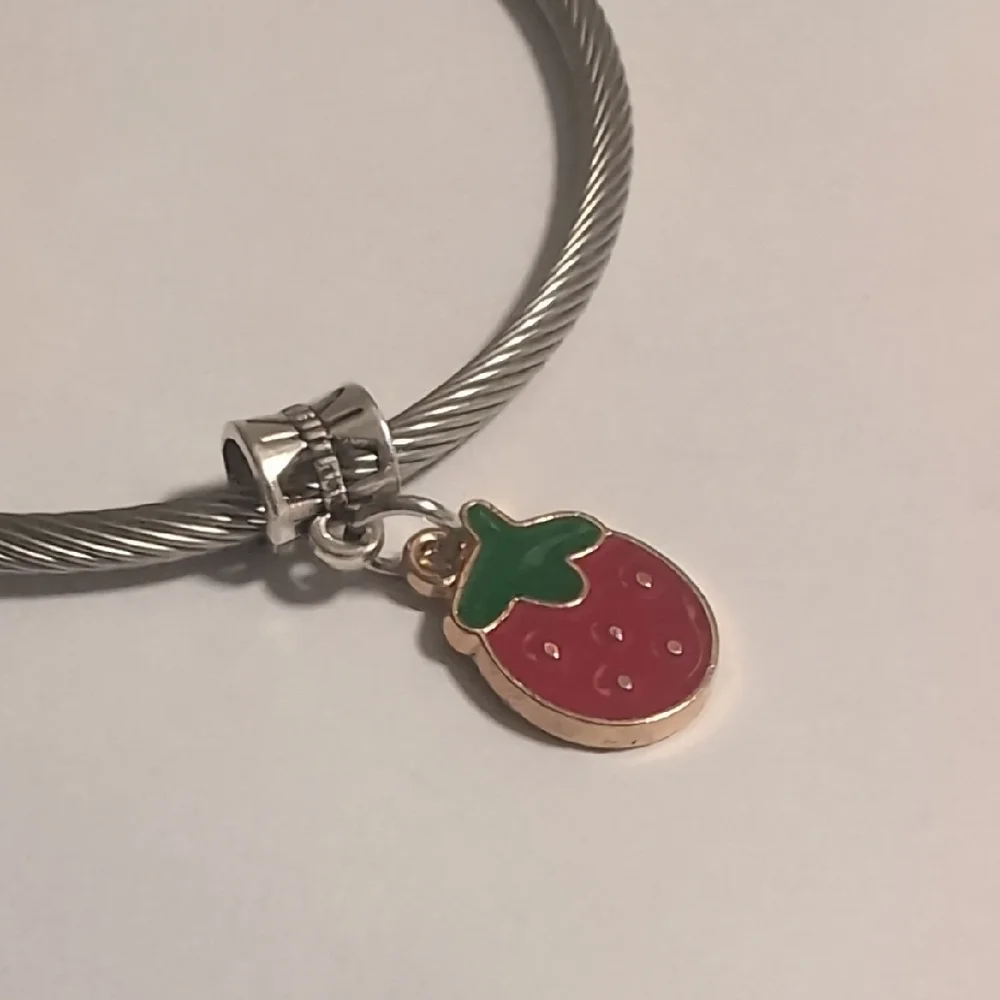 Silver Gold Green Red Enamel‎ Strawberry Charm for Pandora Style Bracelet